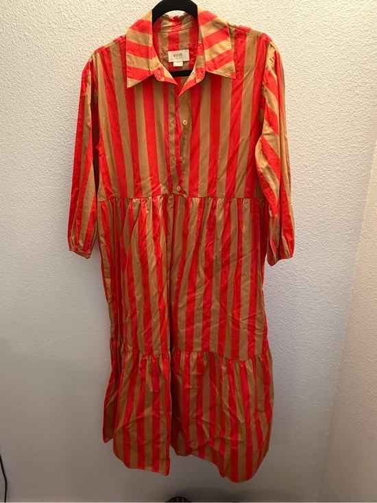Anthropologie Dresses & Skirts - Anthropologie Maeve Bettina Striped Collared Midi Dress in Red and Tan